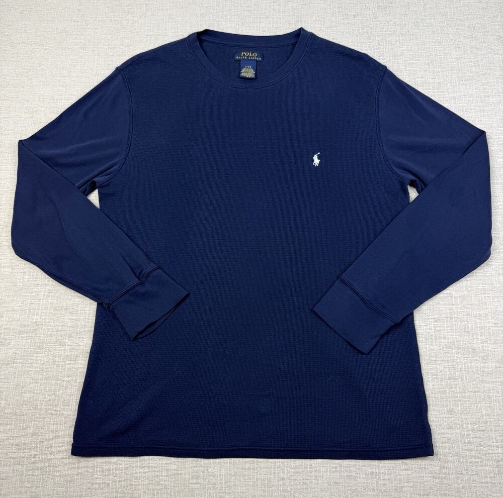 Polo Ralph Lauren Thermal Shirt Men’s Large Navy Waffle Knit Long Sleeve